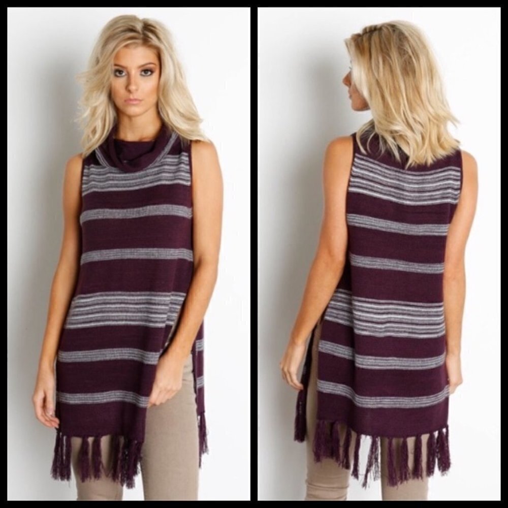 💕BB DAKOTA💕 Mercer Turtleneck Striped Fringe…
